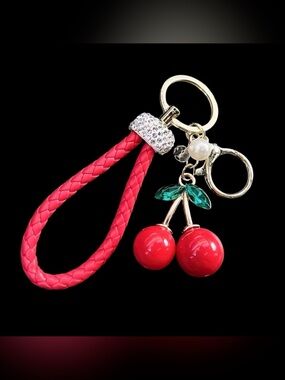 Cherry Bag Charm/Keychain – Braided Wristlet